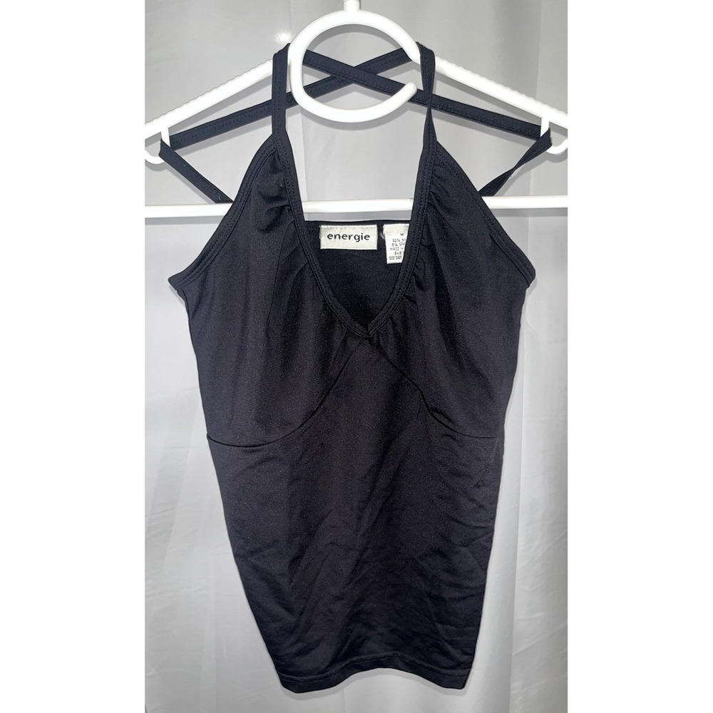 Energie Black Cross Back V-Neck Y2K Tank Top Women's Size Medium